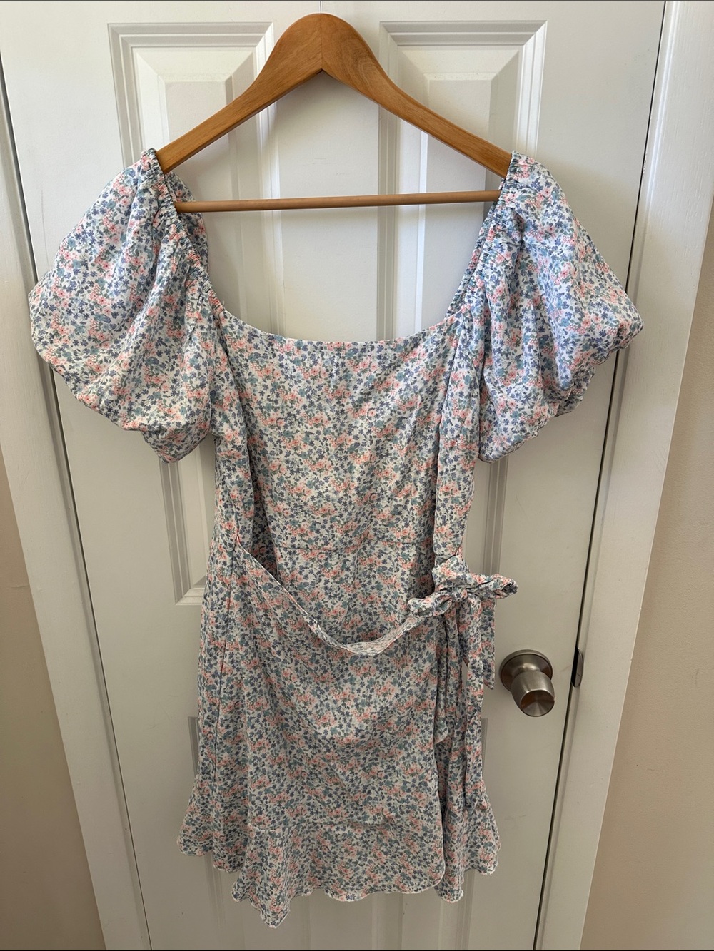 Altar'd State Pastel Floral Puff-Sleeve Wrap Dress
